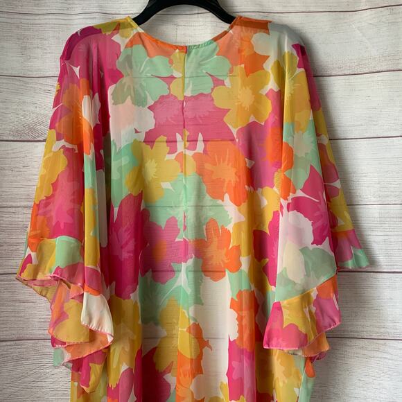 Peach Love California Colorful Floral Open Front Cardigan Cover Up Kimono Size M - Picture 7 of 16